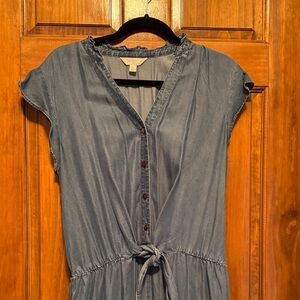 Light Blue Chambray Tie-Waist jumpsuit